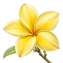 Vibrant Yellow Plumeria Flower Blossom Close Up Tropical Floral Illustration Botanical Art