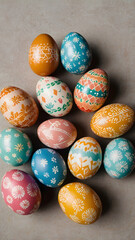 A vivid and colorful description of an Easter eggs in a lush spring