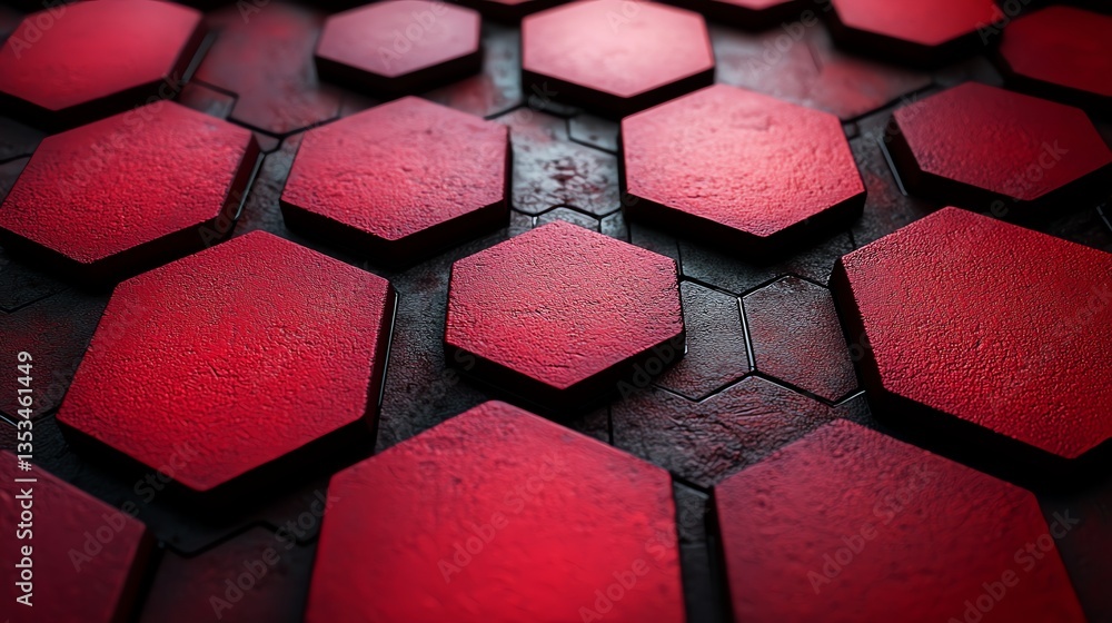 Poster red hexagons pattern background texture geometric design with dark shadow