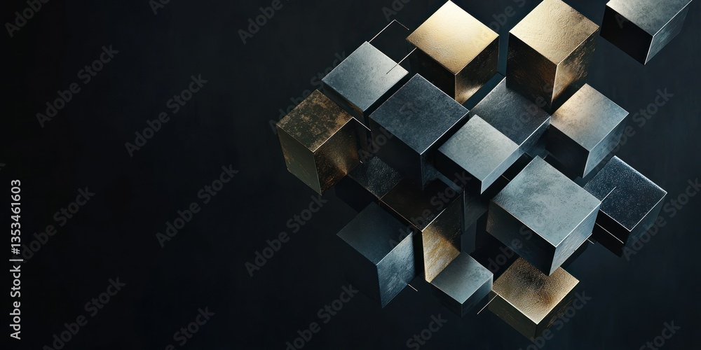 Aufkleber a modern 3d arrangement of interlocking geometric shapes in various metallic and matte textures, flo