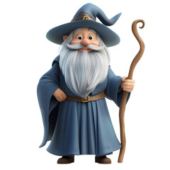 Cartoon Wizard Character With Blue Robe And Gray Beard