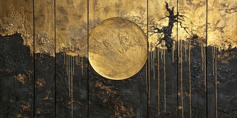 A modern designer-inspired art piece blending bold textures with metallic gold