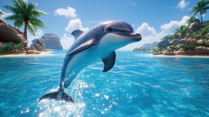 Obraz premium Playful Dolphin Leaping in Tropical Ocean Waters