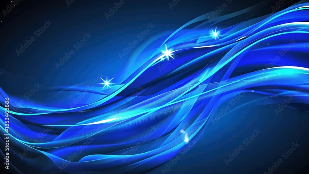 Poster abstract blue waves dynamic and fluid background of movement and tranquility with glowing curves and
