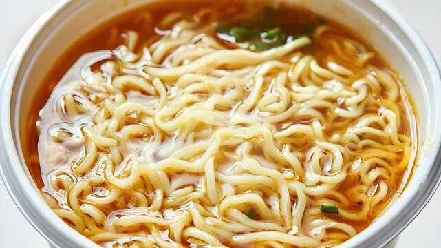 Ramen Quick Meal, Steaming cup of instant noodle soup