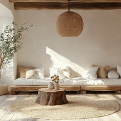A cozy and inviting boho style living room interior
