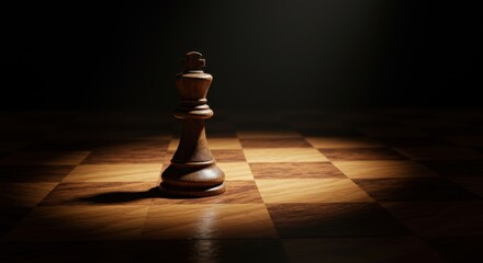 A Captivating Perspective on a Wooden Chess King Piece in an Elegant Chess Setting