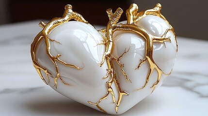 Elegant White and Gold Heart Sculpture