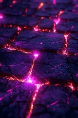 Glowing cracks revealing vibrant colorful energy across dark stone surfaces