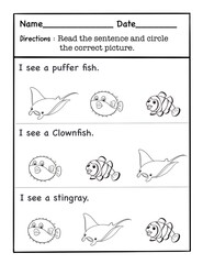 Worksheet Vocabulary Read the sentence and circle the correct picture.