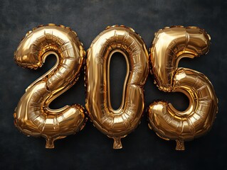 New Year 2025 Gold Metallic Number Balloons on Black Background