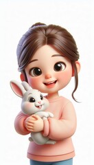 Cute girl holding adorable bunny studio setting digital illustration bright colors cheerful mood