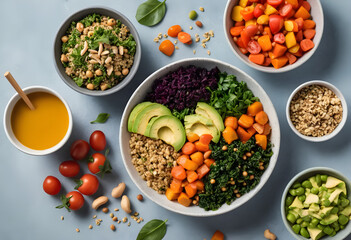 Healthy Vegetable Bowl with Avocado, Quinoa, Carrots, and Fresh Greens