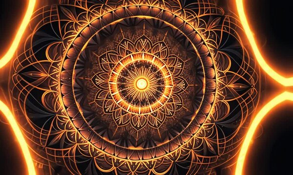 Abstract golden fractal pattern forming a mesmerizing symmetrical design, representing art and complexity.