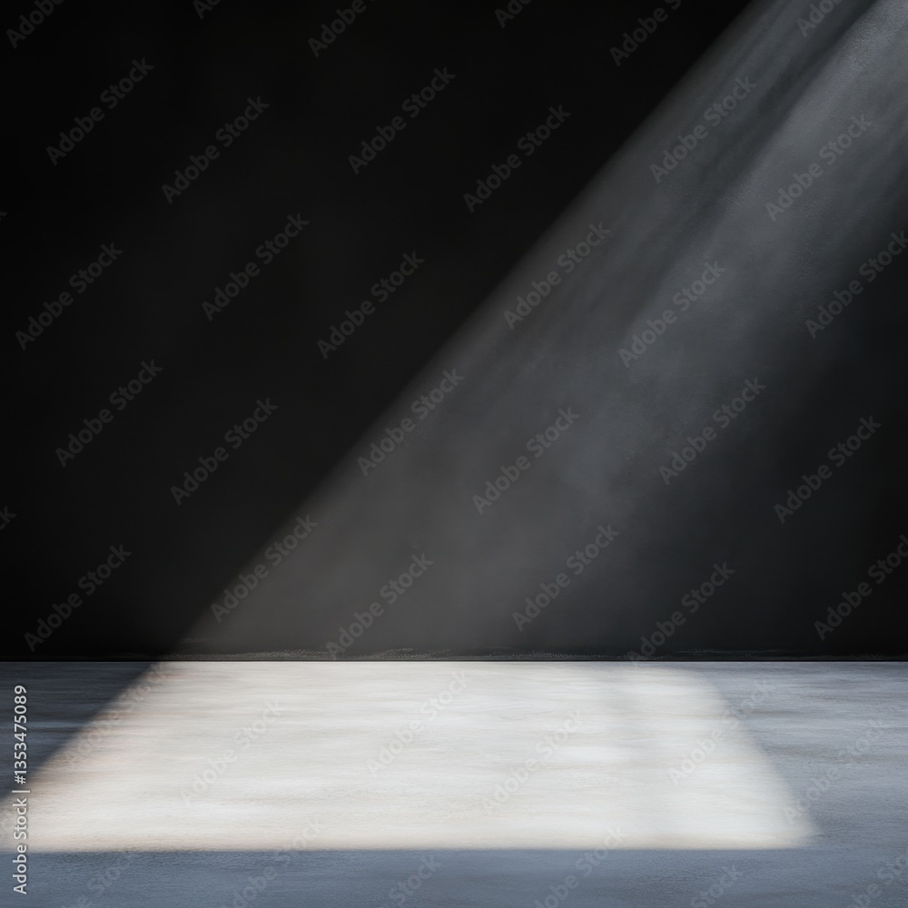 Poster sunlight streams across a stark room, illuminating the floor and casting shadows on the wall