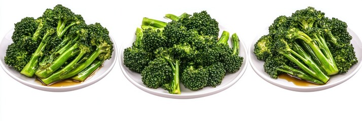 Fresh green vegetables, leafy greens assortment, broccoli florets, romaine lettuce, spinach leaves, white plates, isolated on white background, vibrant color, healthy eating, nutritious food, raw prod