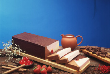 COMIDA POSTRE HELADO DE CREMA  Y CHOCOLATE, BARRA INDUSTRIAL 