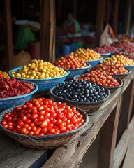 Vibrant harvest market local bazaar colorful produce display outdoor setting close-up view freshness and variety