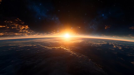 Cosmic Sunrise Earths Dawn from Space.