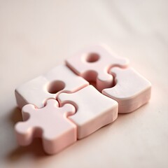 Three pale pink puzzle pieces interlocked.