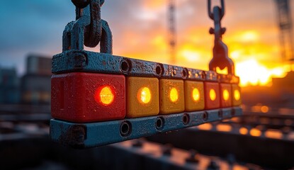 Silhouettes of Construction Cranes at Sunset with Warm Tones in the Sky
