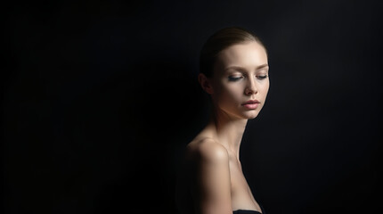 Fototapeta premium Graceful Silhouette Highlighting Neck and Shoulders in Dramatic Low-Light Setting