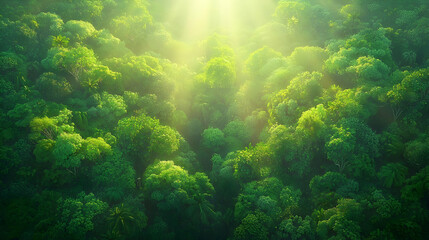 Obraz premium Vibrant Rainforest Canopy with Sunlight Filtering Through Green Leaves