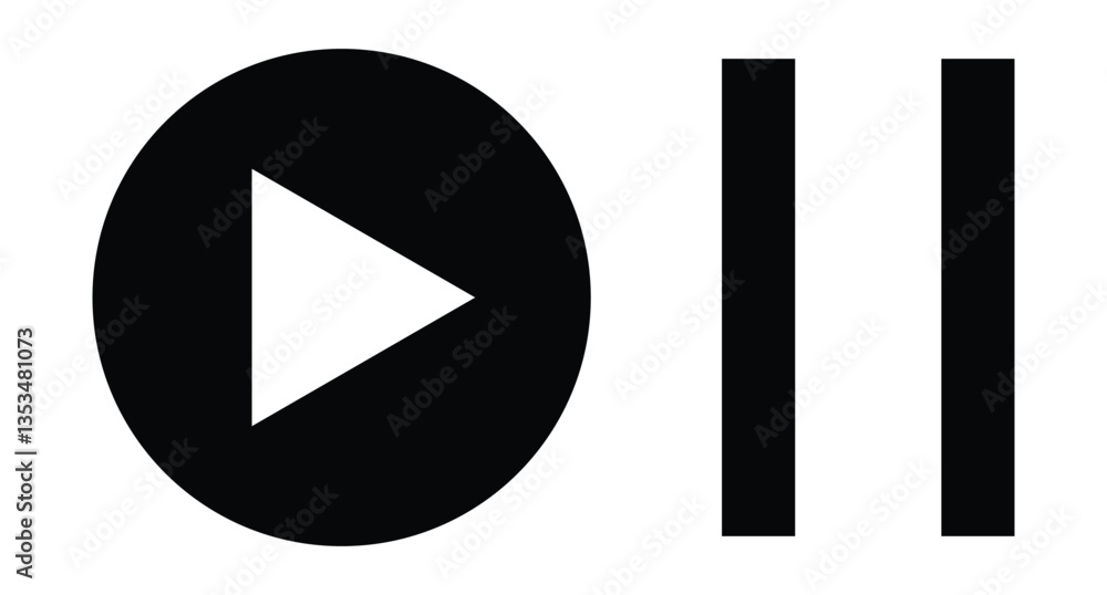 Poster play and pause icon on white background, play and pause buttons vector, video audio player. play but