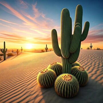 Cactus plants in the desrt close up view of  the plants.