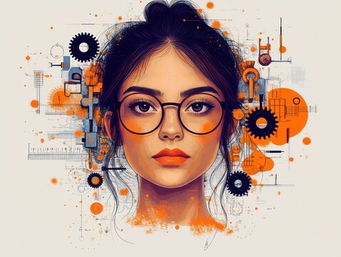 International Women in Engineering Day Illustration, Woman Profile Silhouette, Engineer Tools, Celebration of Female Engineers, June 23 Event Design - Powered by Adobe