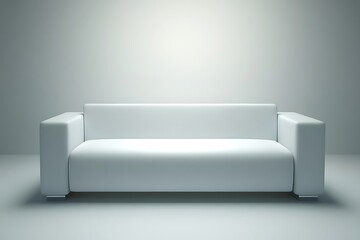 Modern white sofa on white backdrop in minimalist studio, furniture, lifestyle, interior use