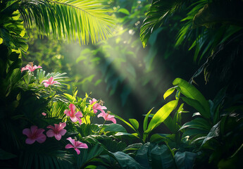 Vibrant tropical plants and lush foliage in the jungle