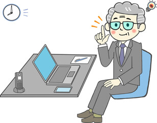 仕事中、時報でハッと気が付く壮年男性会社員