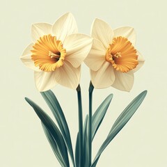 Fototapeta premium Yellow Daffodil Flower Vector Illustration Minimalist Spring Blooming Narcissus Floral Art