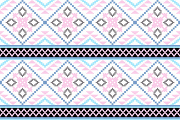 Cross stitch pattern concept showcasing traditional ethnic geometric pattern, Design for textile, background,carpet,wallpaper,clothing,wrapping,Batik,fabric,Vector illustration	
