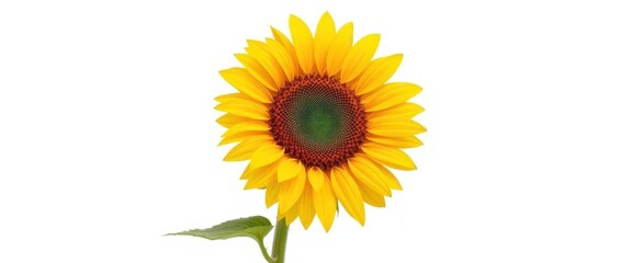 Fototapeta premium Single vibrant sunflower, head tilted, isolated on pure white background, white, wildflower