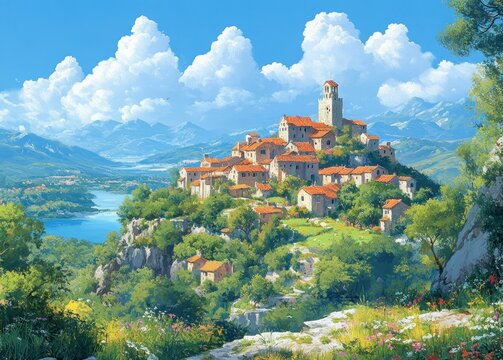 Beautiful Medieval Stone Village with Lush Greenery in Minerve France Occitania