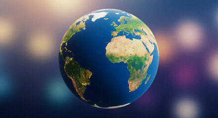 Fototapeta premium Realistic Planet Earth with Blurred Bokeh Lights – Global Environment Concept