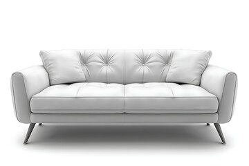 Fototapeta premium White leather couch, front view isolated on a white background for interior design, mockup