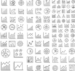 Graph and Chart Icons Set, Project Analysis Editable Stroke Vector Collection