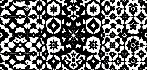Fototapeta premium Elegant monochrome geometric seamless patterns; diverse styles, repeatable textures for textile prints, design, repeating