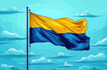 Gabon Independence Day Celebration August 17 Minimalist Vector Illustration of Gabon Flag on Flagpole