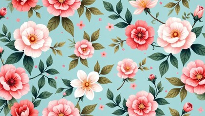 Elegant seamless pattern of pastel flowers and vines, decorative, delicate, floral