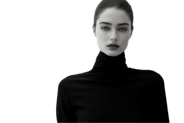 Model in an All-Black Ensemble, Isolated on Transparent Background