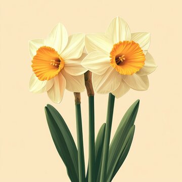 recommend clip art: Spring Daffodil Flowers Vector Illustration of Yellow Narcissus Blossoms with Green Stems on White Background