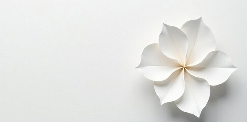 Fototapeta premium Elegant white paper flower on a white background for minimalist design projects, elegant, art, minimal