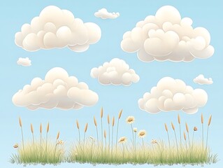 Obraz premium Sunny Meadow for Fluffy Cloudscape.