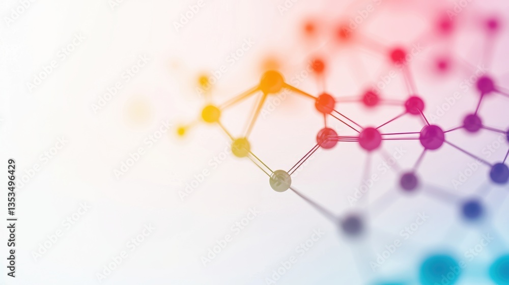 Poster networking digital connection brightly colored interconnected nodes forming a web like structure, wh