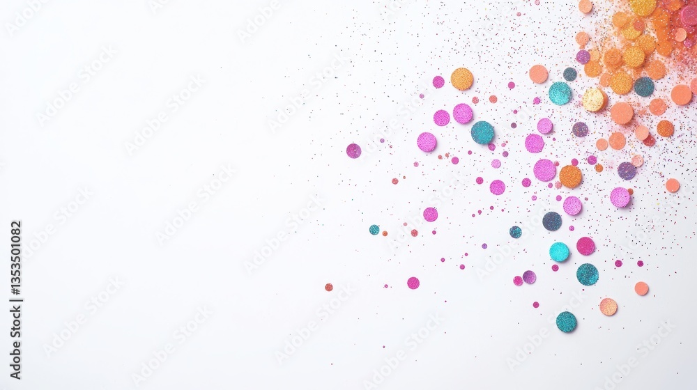 Poster sparkle and glitter particle multi colored glitter particles scattered across a white background, cr