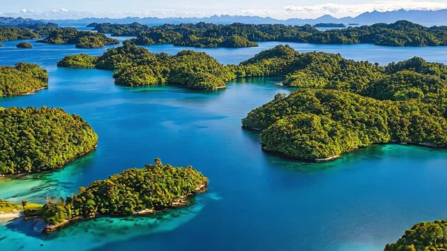 Lush green islands in serene tropical landscape with clear blue waters showcase beauty of nature, inviting travel to this paradise of tranquility and greenery.